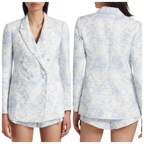 New LoveShackFancy Lumine Linen Blissful Blue Double-Breasted Jacket Size 2 NWT - Picture 3 of 12